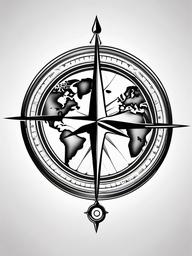 Compass World Tattoo - Compass tattoo featuring a world map.  simple vector tattoo,minimalist,white background