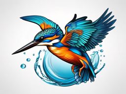 Kingfisher Tattoo - Kingfisher diving into the water to catch a fish  color tattoo design, clean white background