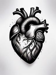 Black heart tattoo, Heart as dark as night, symbol of lost love or concealed passions. , tattoo color art, clean white background