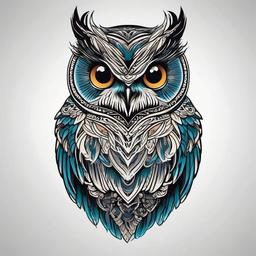 Amazing Owl Tattoo - Showcase the awe-inspiring beauty of owls with an amazing owl-themed tattoo.  simple color tattoo,vector style,white background