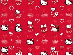 Hello Kitty Red Wallpaper-Vibrant red with Hello Kitty motifs and tiny heart patterns  background wallpaper