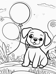 Puppy with a Balloon Animal Coloring Pages - Fun Puppy at a Party  minimal black outline printable sheet, coloring page