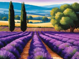 enigmatic lavender fields of provence - create an artwork that captures the enigmatic beauty of lesser-known lavender fields in provence, with rows of vibrant purple blooms. 