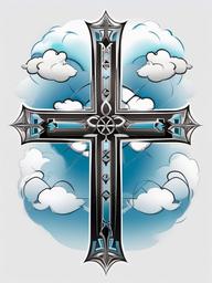 3 Cross Tattoo with Clouds-Artistic and symbolic tattoo featuring three crosses and clouds, capturing a sense of spirituality.  simple color tattoo,white background