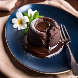 decadent chocolate lava cake with a molten center, devoured at a gourmet restaurant. 