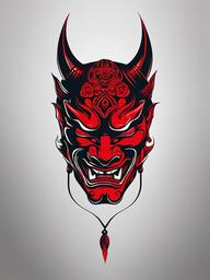 Hannya Mask Red Tattoo - Features the Hannya mask in a striking red color, creating a bold and eye-catching design.  simple color tattoo,white background,minimal