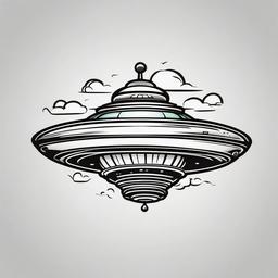 Cartoon UFO Tattoo - Infuse humor and charm with a cartoon-style UFO tattoo.  simple color tattoo,vector style,white background