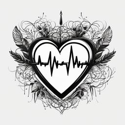 Family Tattoo with Heartbeat - Showcase familial connections with a tattoo that intertwines the rhythmic heartbeat and the  simple vector color tattoo,minimal,white background