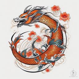 Dragon Koi Tattoo - A tattoo combining dragon and koi fish elements in the design.  simple color tattoo,minimalist,white background