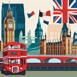 London clipart - Big Ben and London Bridge with British charm, ,color clipart vector style