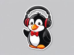 Penguin with Headphones Emoji Sticker - Musical penguin joy, , sticker vector art, minimalist design