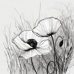 drawing of a poppy  minimal rough sketch scribbles,doodles,black and white