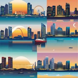 Singapore clipart - Marina Bay Sands and Singapore skyline,  color vector clipart