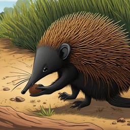 Echidna cartoon - Echidna sniffing around for ants  