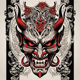 Japanese Hannya Mask Tattoo-Intricate and cultural tattoo featuring a Hannya mask in Japanese style, showcasing traditional and symbolic aesthetics.  simple color vector tattoo