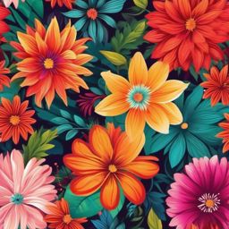 Flower Background - Lush Garden with Colorful Blooms wallpaper splash art, vibrant colors, intricate patterns