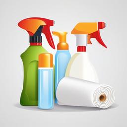 Cleaning spray and paper towel roll clipart.  vector style illustration, white background