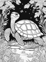 Turtle Coloring Pages - Turtle exploring a magical garden  simple coloring pages