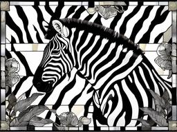 Stained Glass Zebra - Black and white zebra grazing  