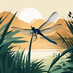 Elegant Dragonfly in its Natural Setting Clip Art - Elegant dragonfly in its pristine natural environment,  color vector clipart, minimal style