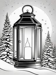 Winter Lantern Coloring Pages - Warm Light Shining in the Snow  minimal black outline printable sheet, coloring page