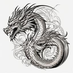Mythical Dragon Tattoo - Tattoo featuring a dragon with mythical elements.  simple color tattoo,minimalist,white background