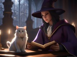 Young wizard's spell backfires, turning their cat into a talking, sarcastic companion. artgerm,unreal engine 4