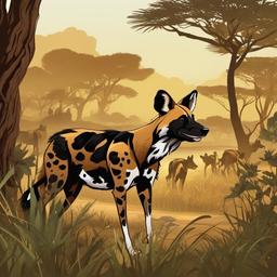 African Wild Dog cartoon - African Wild Dog hunting with its pack  