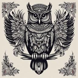 aztec owl tattoo  simple vector color tattoo