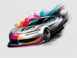 Abstract drag racing car ink. Minimalist speed and power.  color tattoo design, white background
