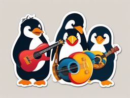 Penguin Music Band Sticker - A group of penguins forming a lively music band with various instruments. ,vector color sticker art,minimal