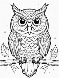 Owl Coloring Pages - Owl with a bug  simple coloring pages