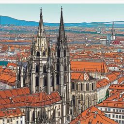 Vienna clipart - St. Stephen's Cathedral and Vienna cityscape,  color vector clipart