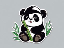 Panda Sticker - A panda munching on bamboo, ,vector color sticker art,minimal
