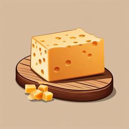 Cheddar cheese block on a cutting board clipart.  vector style illustration, white background