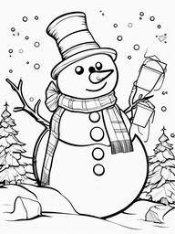 Christmas Snowman Coloring Pages - Frosty Figure with Accessories  minimal black outline printable sheet, coloring page