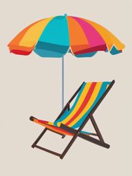 Beach Chair and Colorful Umbrella Clipart - Beach chair under a vibrantly colored umbrella.  color clipart, minimalist, vector art, 