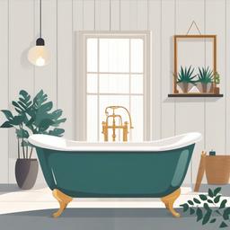 Bath in a peaceful bathroom clipart.  vector style illustration, white background