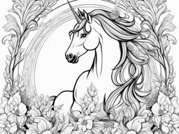 unicorn coloring pages - resplendent unicorn crowned with a wreath of starlight, reigning over a celestial kingdom. 