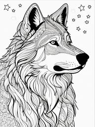 Wolf Coloring Pages - Wolf gazing at the night sky filled with stars  simple coloring pages