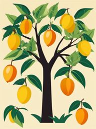 Mango Tree with Mangoes Clipart - A mango tree with ripe mangoes.  color vector clipart, minimal style