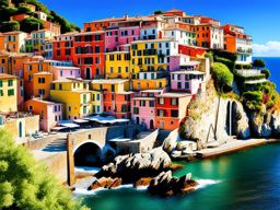 ligurian hilltop villages - create an artwork that highlights the charm of ligurian hilltop villages, with colorful houses perched on steep cliffs. 