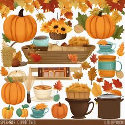 September clipart - cozy scenes as summer transitions to fall  