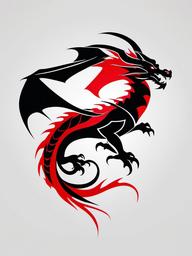 Red Black Dragon Tattoo - Striking tattoo featuring a dragon in red and black.  simple color tattoo,minimalist,white background