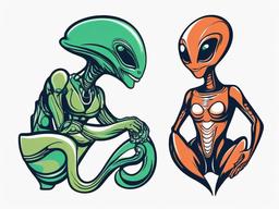Alien Best Friend Tattoos - Playful friendship symbolized by matching alien tattoos.  simple color tattoo,vector style,white background