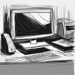 sketch of computer  minimal rough sketch scribbles,doodles,black and white