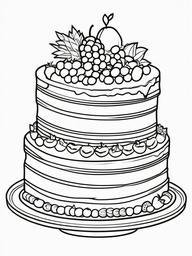 Cake Coloring Pages - Vegan cake with colorful fruits  simple coloring pages