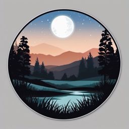 Moonlit meadow sticker- Quiet and serene, , sticker vector art, minimalist design