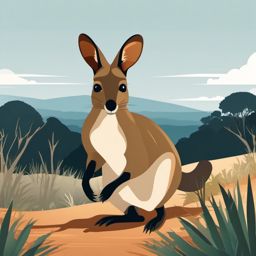 Wallaby Clip Art - Wallaby hopping in the Australian bush,  color vector clipart, minimal style