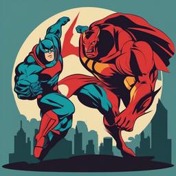 Superhero clipart - superhero battling a giant monster  color,minimalist,vector clipart